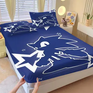 Sonic the Hedgehog Fitted Sheet Set (3-Piece, 1 Fitted Sheet + 2 Pillowcases, No Pillow Inserts Included), Soft Microfiber, Bedsheet Sets, Perfect for Kids' & Gamer Bedroom Decor, Ideal Gift for Fans