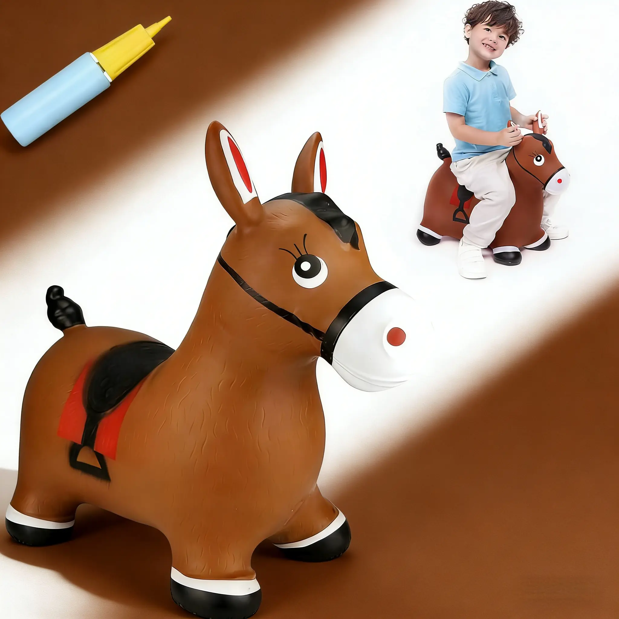 Inflatable Bouncy Horse Hopper Toy for 2-5 Years Old Kids, Rubber Farm Animals Ride-On, Indoor-Outdoor Play Toy, Birthday Gift for Boys & Girls