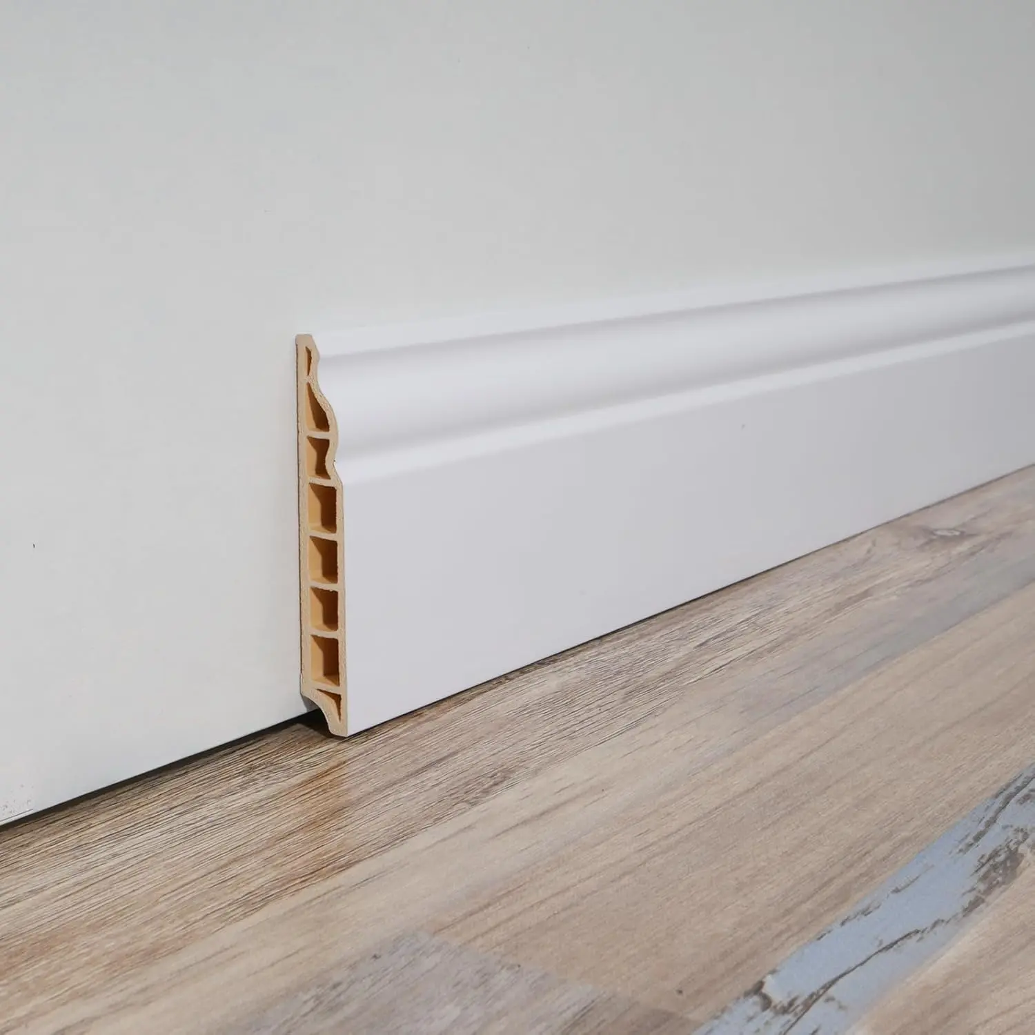 8-Count Sturdy Durable Crack-Resistant High-Impact Polystyrene Wall Baseboard Molding Trim - 56x3.2 in., Glue-Installed Skirting Board with Easy Installation, Stiffness, Protection & Long-Lasting Pristine Finish for Home Improvement Building Supplies