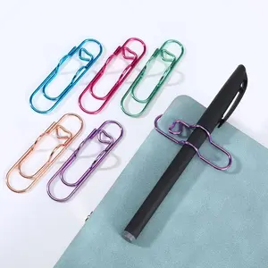 10 Pcs Pen Clip for Notebook, Heart Shaped Metal Paperclip Pen Holder, 5Colors, Notebook Planner Accessories, Multi Color Pens Holder Clips, Suitable for Thin Pen Holders