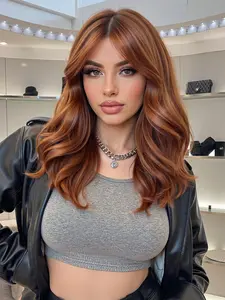 Women's Medium Length Curly Wig with Bangs, Synthetic Fiber Hairpiece, Synthetic Material Wigs, Perfect for Halloween & Carnival Themes