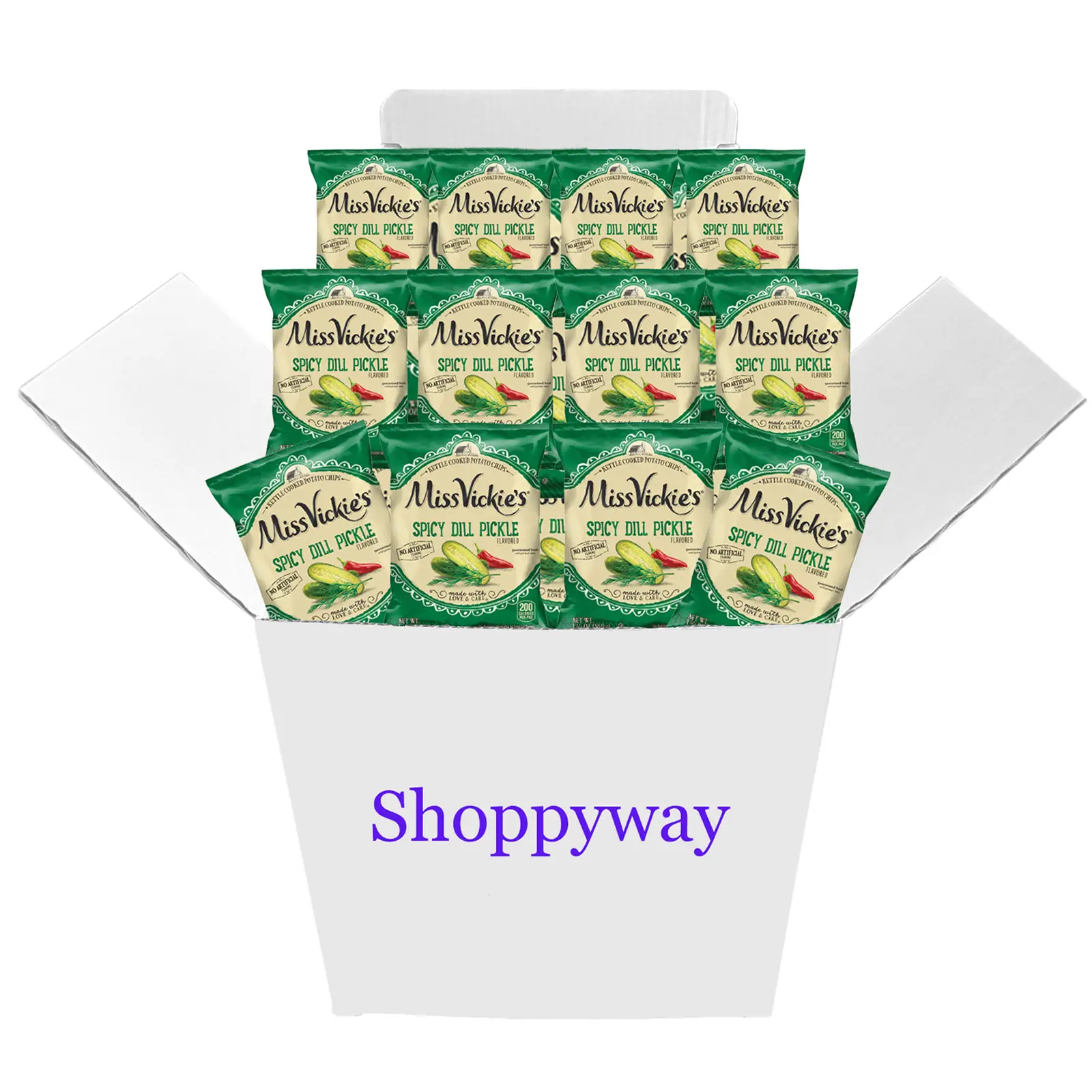Miss Vickie's Spicy Dill Pickle Kettle Cooked Chips 1.375oz Pack of 16 Bundled by Shoppyway Snack Crunchy Crispy Tangy lunch boxes