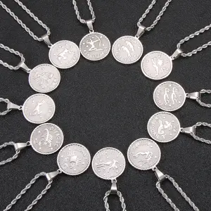 springtok Titanium steel necklace golden/silver twelve zodiac round necklace ladies daily wear gift Luxury Jewelry
