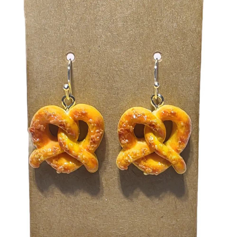 Women's Fun Playful Pretzel Earrings Set - High-Quality Plastic Costume Jewelry, 2 Designs, Ear Hook Design, Unique Quirky Statement Gift