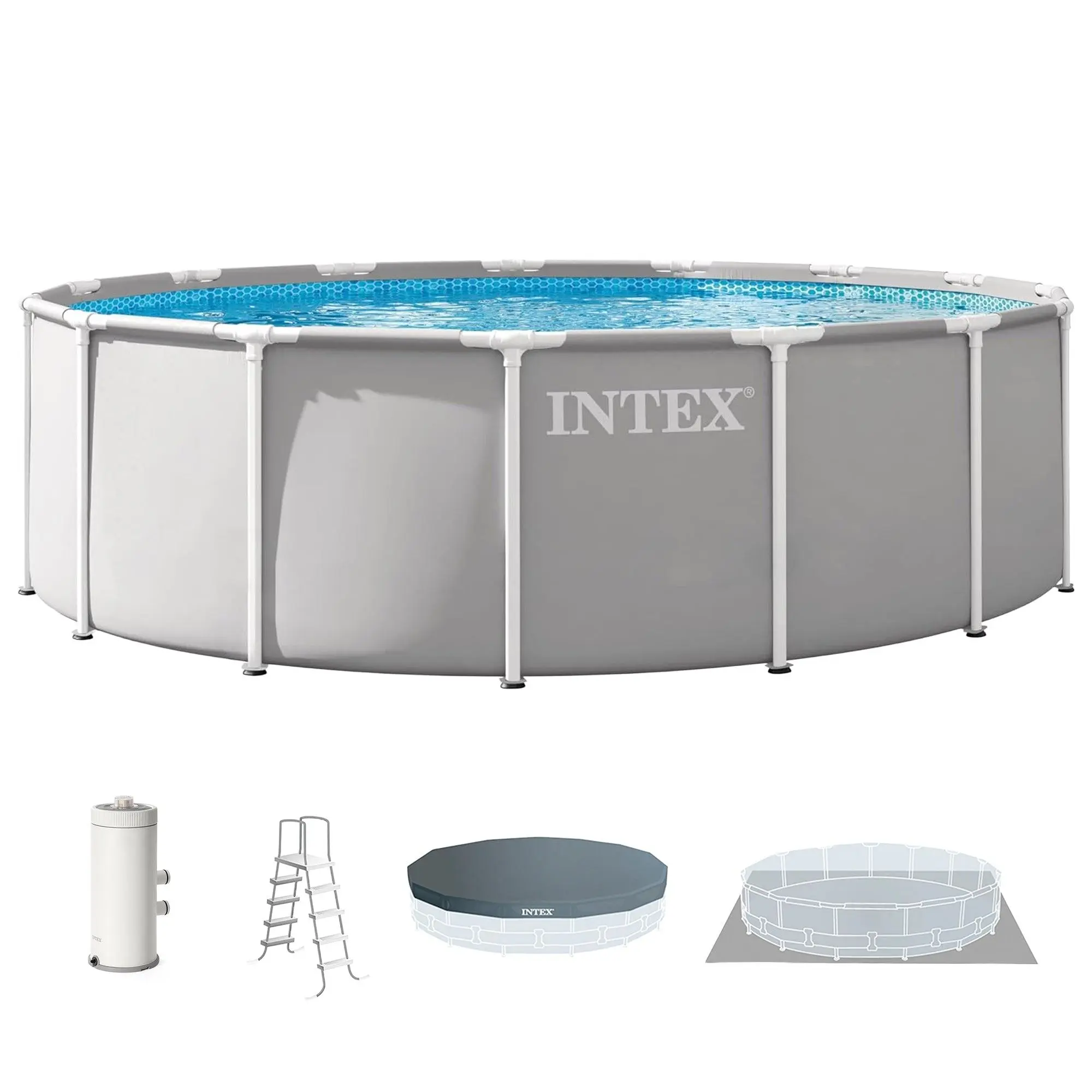 INTEX Prism Frame 15ft x 48in Premium Above Ground Pool Set with Filter Pump
