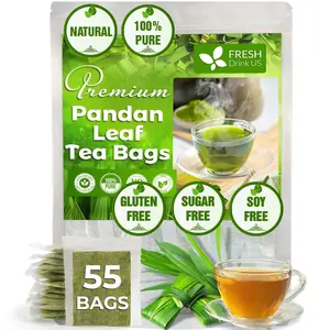 【FreshDrinkUS】 55 Pandan Leaf Tea Bags, 100% Natural & Pure from Pandan Leaves. Loose Leaf Pandan Herbal Tea. Pandan Leaf Tea. Made with Natural Material Tea Bags. No Sugar, No Caffeine, No Gluten, Vegan. Beverage