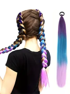 Children Girls Rubber Band Hair Tie Tail Wig Boxing Braid Colorful Elastic Rope Braids Ponytail Wig Extensions Elastic Hair Accessory