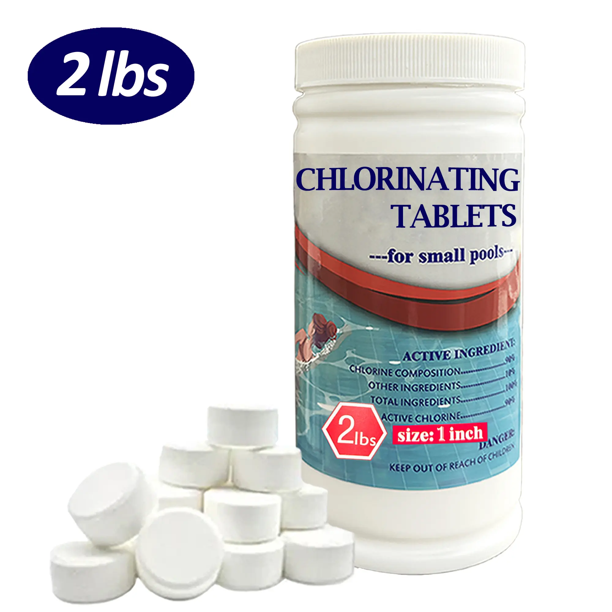 Chl-orine Tablets Swimming Pool & Spa 2 lbs 1 Inch Chlo-rinating Tablets for Tub Effective Cleaning, Long Lasting