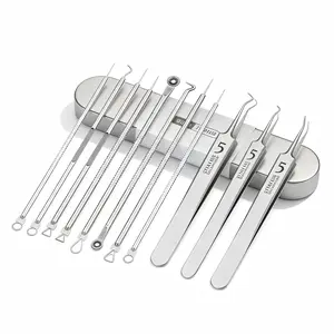 11PCS Stainless Steel Acne Needle & Cell Clip Kit - Safe Imported Professional Skincare Popper Set, Lightweight Salon-Grade Ultra-Fine Tweezers for Pimple & Blackhead Removal, Face Blackhead Removal Products for Home Use