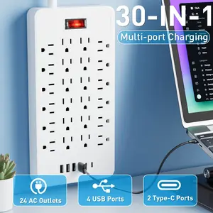 30-In-1 Surge Protector Outlet, Power Strip, 24 Ac Slots, 4 USB-A, 2 Type-C, Overload Protection, Wall-Mounted, Space-Saving, Home Office Kitchen