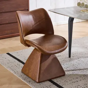 33.07 Inch Modern Hollow Back Swivel Dining Chair, 250LB Capacity Matte Faux Leather Upholstered Chair, Solid Hardwood Frame High Resilience Foam Cushion Non-Slip Foot Pads Light Luxury Chair for Dining Room Bedroom Desk
