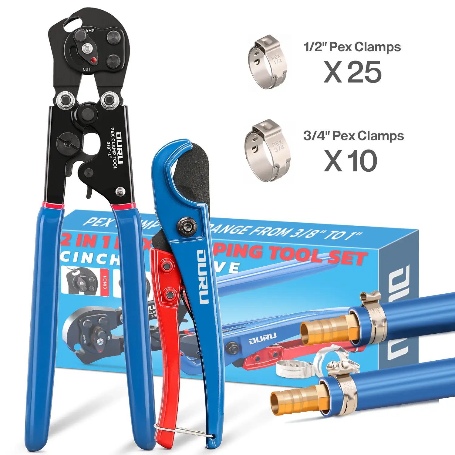 OURU PEX Crimping Tool Kit, Cinch & Remove, 3/8" to 1",PEX Cutter & Clamps toolupgrade