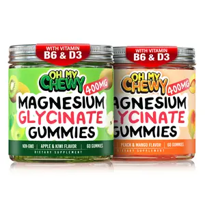 OH MY CHEWY Magnesium Glycinate Gummies Bundle – 2 Bottles (60 Each) – Apple Kiwi & Peach Mango Healthy Snacks