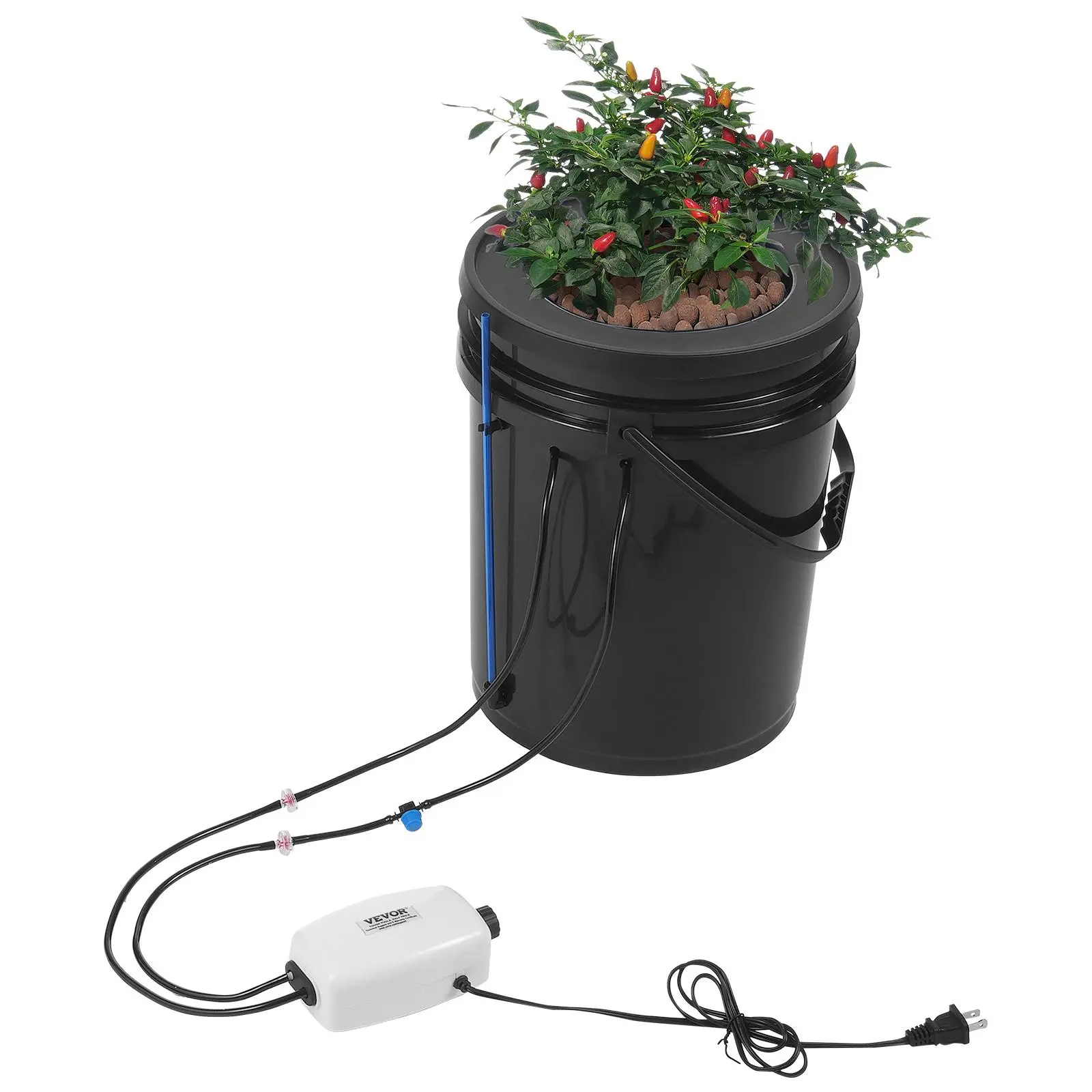 【Summerfinds】VEVOR 5-Gallon Complete DWC Hydroponic Grow System, Plant Hydroponics Kit with Top Drip Kit, Air Pump, Air Stone, Water Level Control Device, Waterproof Seal, Precut Tubes, PP Plastic Bucket for Root Aeration, Leafy Vegetables, Hydroponic Gro