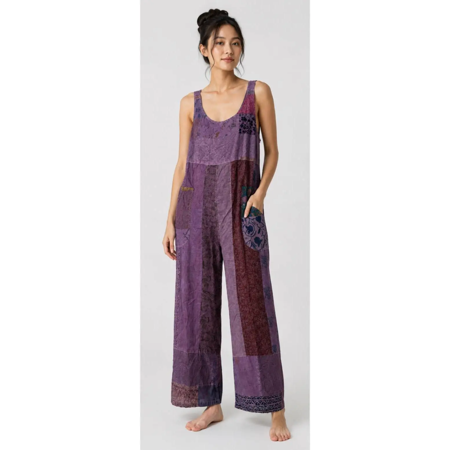 Women's Patchwork Jumper, Original Casual Summer Style in Soft 100% Cotton, Breathable & Free-Flowing, Mauve, Sizes up to 2XL, Piece, Unique Patches