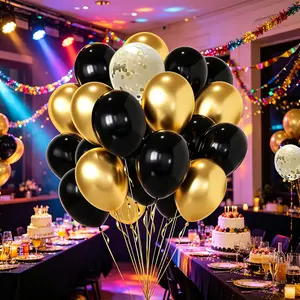 50PCS 12in Black & Gold Confetti Balloon Clusters - Festive Home & Party Supplies for Birthday, Wedding Decorations, Balloon Clusters Balloons, Festive Balloons