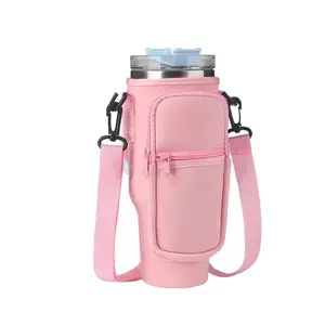 Water Bottle Carrier Bag with Phone Pocket for Stanley Cup 40 Oz Tumbler, Adjustable Strap, Portable Travel Drinkware Accessory