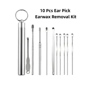 A 10-piece set of stainless steel ear-cleaning tools, combining the functions of picking, scooping, scraping, and brushing—ensuring an ear-cleaning process that is both thorough and safe. Experience the refreshing comfort of clean, clear ears.