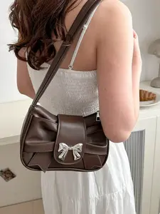 Ruched Cloud Shoulder Bag with Bow Accent – Cute Solid Color Handbag, Casual Tote, Perfect Valentines Day Gift for Her, Trendy Everyday Purse