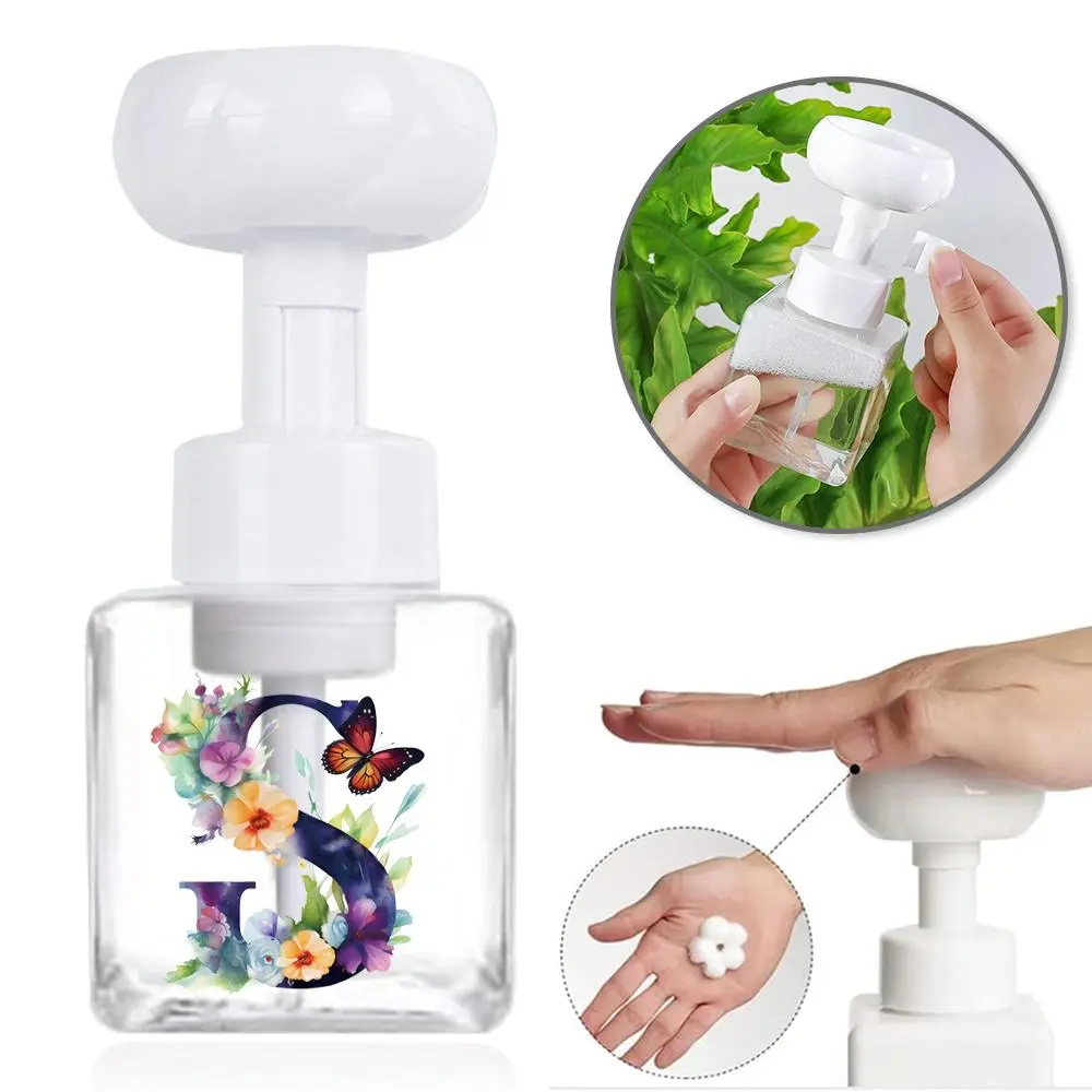 250ML Clear Mousse Foam Bottle for Facial Cleansing, Refillable Soap Dispenser with Press Type Foaming Pump, Home Bath Supply with Butterfly Pattern