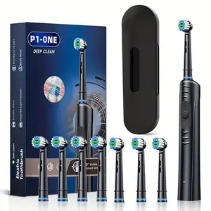 Electric Toothbrush Set with 8 Brush Heads, Portable Rechargeable Rotating Oral Care Tool, Adult Dental Cleaning Kit, Bathroom Essentials