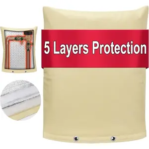 Insulated Backflow Preventer Cover Pouch, Aluminum Foil Sprinkler Covers for Outside Winter Pressure Vacuum Breaker Water Well Pump Pipe Cover 16"Wx20"H Beige