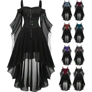 Women Witch Dress Halloween Costumes Woman 2025 Renaissance Medieval Sleeve Mesh Gothic Outfit