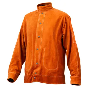 VEVOR Leather Welding Jacket, Heavy Duty Cowhide Flame Resistant Welding Coat, Waterproof Heat-Resistant Safety Jacket with 4 Pockets & Adjustable Cuffs for Welders Steelworks - L Size