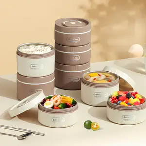 3-Layer Round Stainless Steel Tableware Bento Box Set - 420ml, 620ml, Dishwasher & Microwave Safe, Includes Insulated Bag, Reusable Portable for Office, Outdoor Use