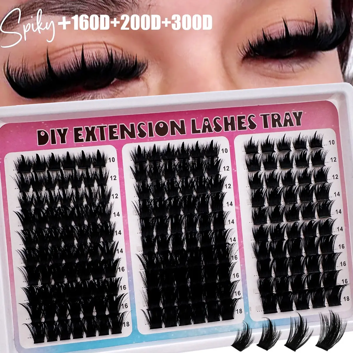 300D+200D+160D/60D+100D+60D Spikes Lash Cluster Eyelash Extensions 180pcs/260pcs Thick Spiky Lashes 10-18mm Wispy Fluffy Curly Eyelash Extensions DIY Eyelash Clusters Cosmetic Curly Lashes Voluminous False Eyelashes, Diy Volume Eyelashes