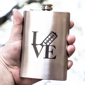 8oz Geek Love Collection - Police Call Box Flask Laser Engraved