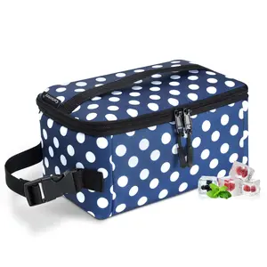 CERBONNY Cooler Bag - 6 Cans Capacity - Built in 2 Detachable Gel Packs - Navy Blue with White Polka Dots - Polyester Material - Perfect for On-the-Go Meals - Normal Lunch Box Size summervibes