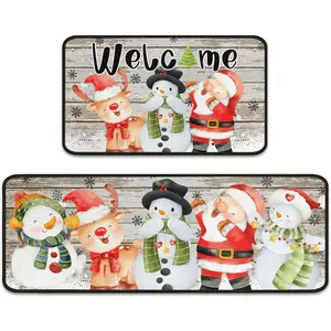 Christmas Kitchen Mats Set of 2, Christmas Decorations for   Snowman Welcome Rug Winter Mat  Xmas Decor Low-Profile Kitchen Rugs for Floor 17"X47"+17"X30" (Snowman)