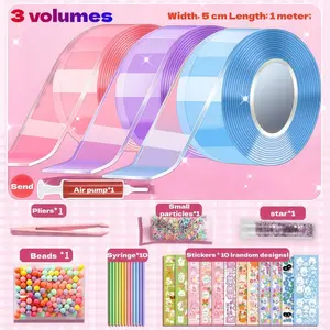 DIY Nano Tape Kit with Bubble Blower, Straw, Tweezers, Stickers, Double-Sided Adhesive Plastic Nanotape, Perfect for Party Gifts and Fun Crafts