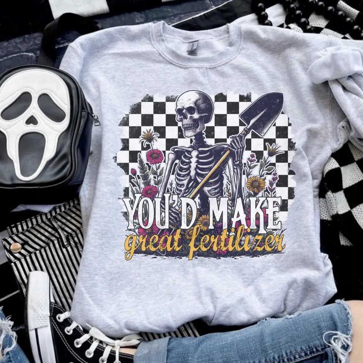 You’d Make Great Fertilizer Sweatshirt - Petty, Ash Grey Sublimation Jersey Clothing, Soft Fabric, Long Sleeves
