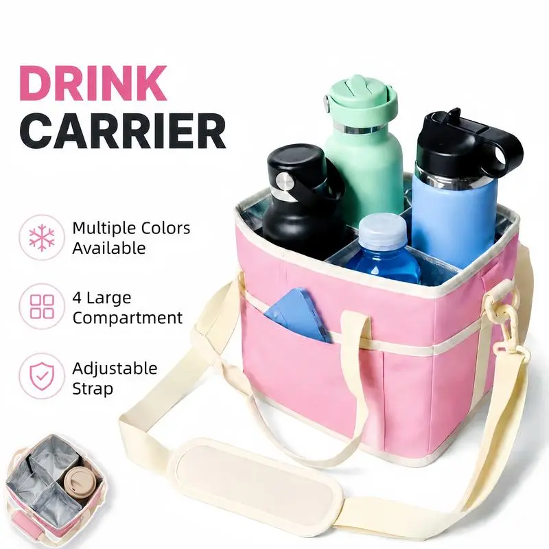 Portable camping backpack Insulated Cup Caddy Tote Bag with Adjustable Shoulder Strap and Multi-Pocket Dividers, Portable Drink Carrier for Outdoor Picnics, Beach Trips, Tailgating, and Daily Commute Delivery Services,dorm essentials,home decor