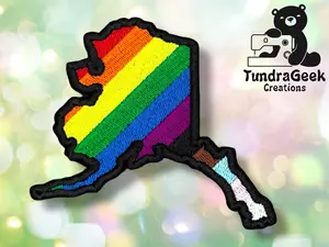 AK State-Shaped Progress Pride Sew-On Patch