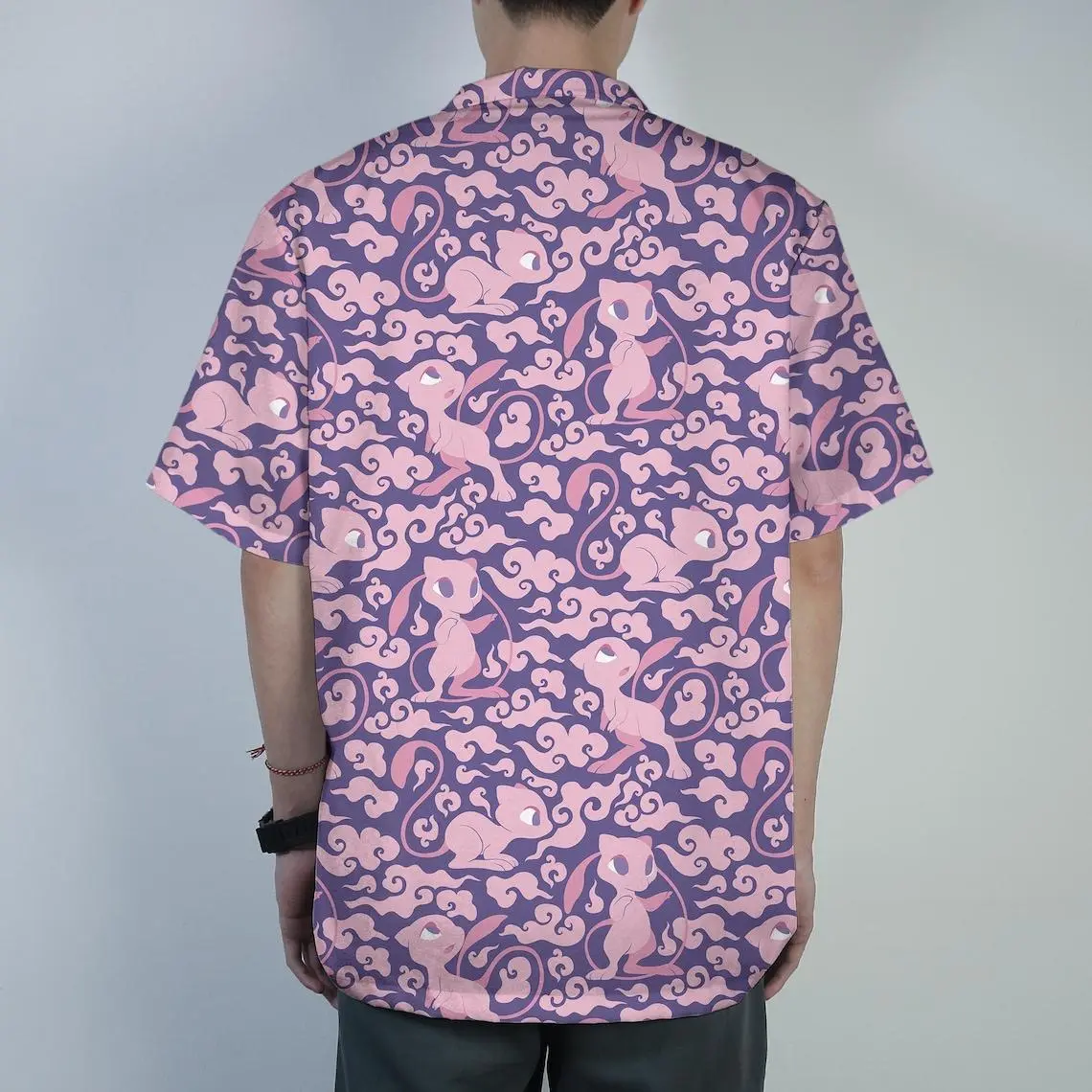 Mew Hawaiian Shirt Tropical Button Up Shirt Cute Psychic Pattern Summer Beach Shorts Matching Set Unisex Outfit Mew Shirt Gifts