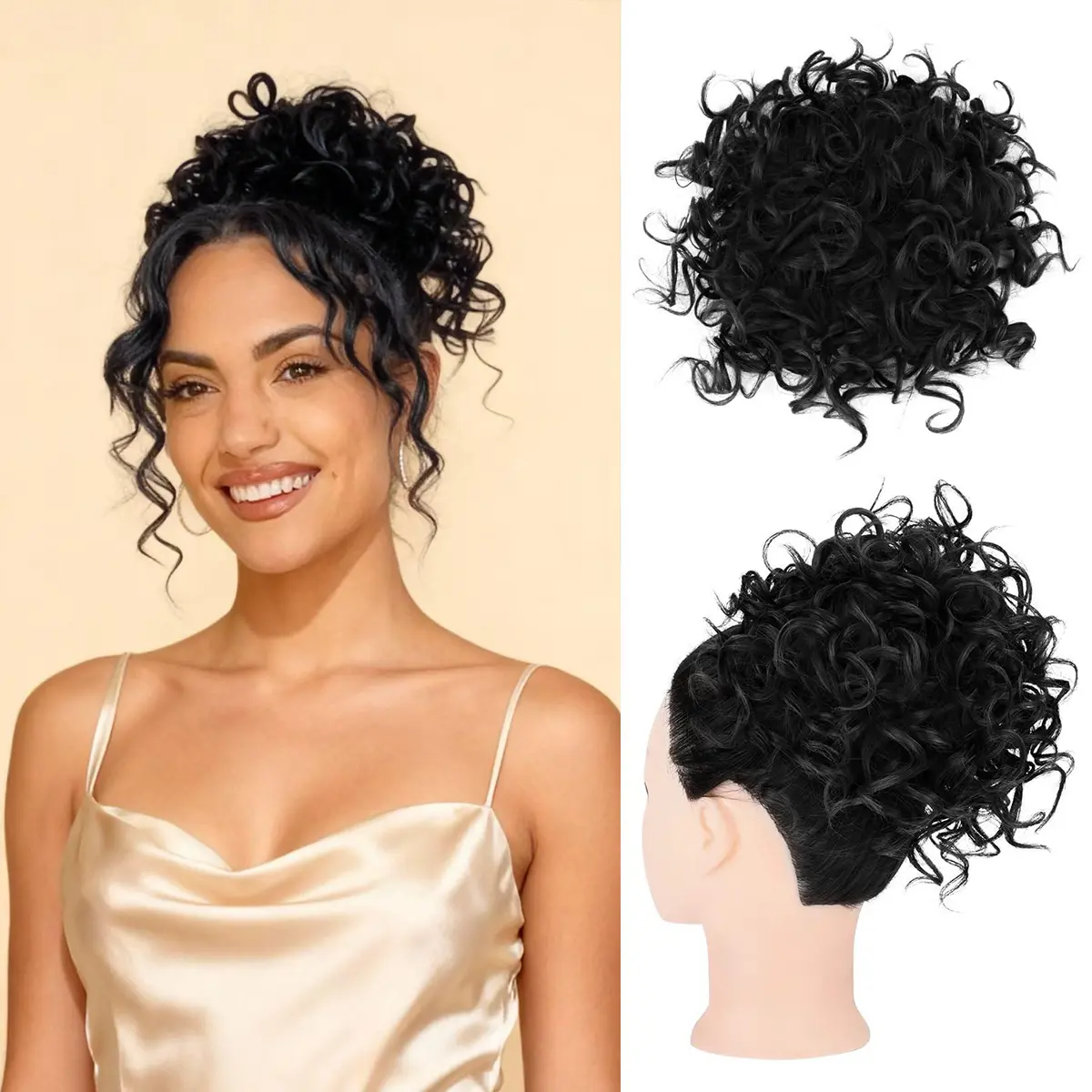 Women's Soft Wavy Curly Synthetic Hair Bun Hairpiece - Elastic Drawstring Chignon Scrunchie Ponytail Extension, Fashion Accessory for Daily Wear, Casual Use, Wavy Synthetic Hair campingessentials