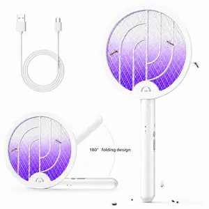 4000V Electric Fly Swatter, 2 in 1 Rechargeable Bug Zapper with Purple Trap Lamp, 1500mAh Powerful Mosquito Trap Killer with Type-C Rechargeable for Indoor Home Office Patio Camp