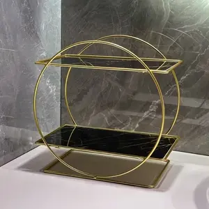 Gold Round 2-Tier Metal Storage Rack, Premium Iron Coating Process, Light Luxury Texture. Universal for Bathroom & Living Room. Detachable & Portable. Ideal for Makeup, Perfume, Skin Care, Also Used As Bathroom Tray. Perfect for Small Items Storage.