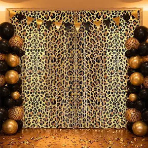2 Pack Cheetah Print Birthday Decorations, Leopard Party Decorations, Jungle Safari Bachelorette Foil Backdrop 3.3×6.6ft Thickened Fringe Curtains for Photo Booth & Party Entrance