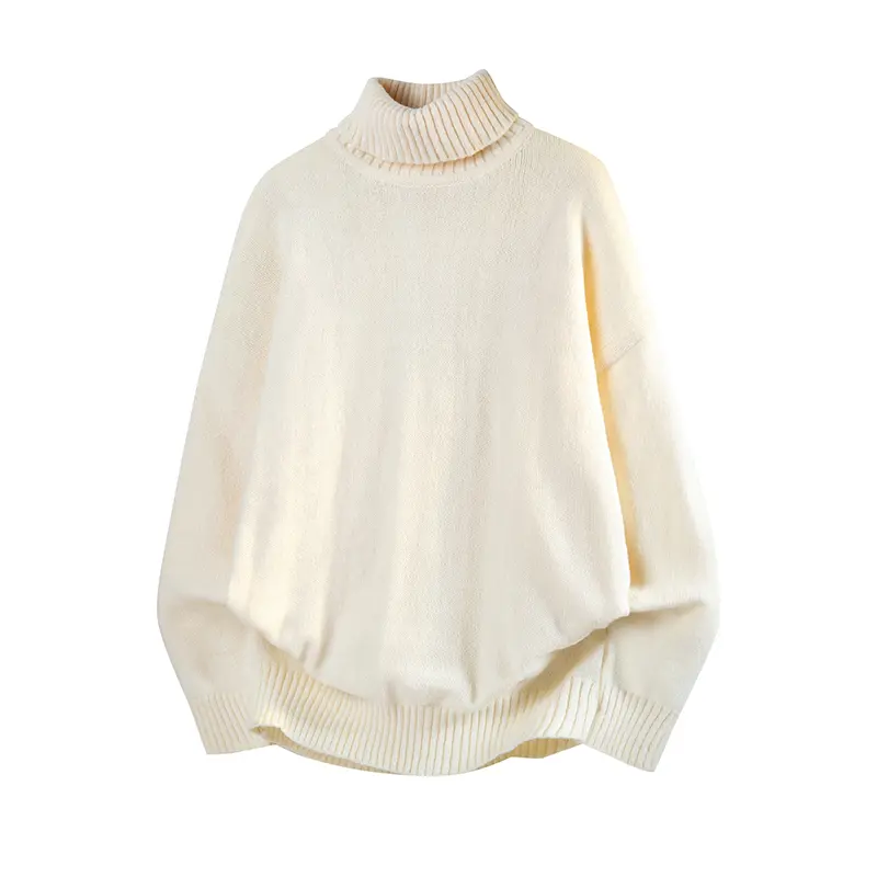 Men's Oversized Turtleneck Sweater - Classic Plain Ribbed Knit Pullover, Full Sleeves Athletic Casual Winter Knitwear, Soft Polyester Ultra-Soft Yarn Tops with Hem, Chic Minimalist Menswear for Wedding, Thanksgiving