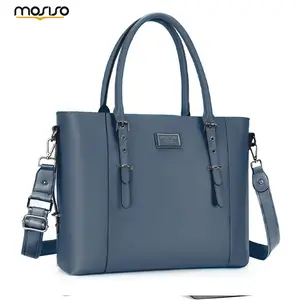 MOSISO PU Leather Laptop Tote Bag for Women, Waterproof Large Capacity Work Shoulder Briefcase Handbag, Stylish Business Office School Travel Laptop Bag Fits 13.3-17.3 Inch, Durable Lightweight Computer Carrying Case, Black Friday Gift Choice