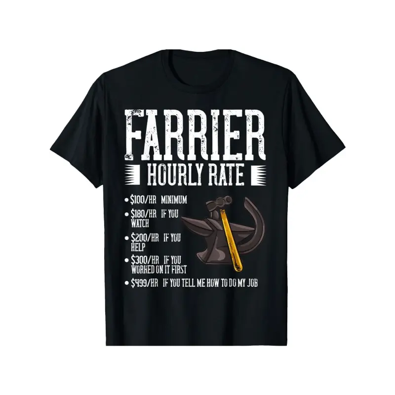 Men's Farrier Graphic Art T-Shirt in Pure Cotton, Casual Crew Neck Short Sleeve Tee, Funny Gift for Equestrians, All Over Print, Horse Farrier, Fabric, Foldable Tee, Fitted Cut, Knit, Regular, Shortsleeve, Round Neck, Menswear, Tshirt, Top