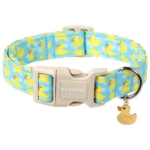 DOGWONG Duck Print Cotton Dog Collar - Durable Soft Summer Beach Style for Small to Large Dogs