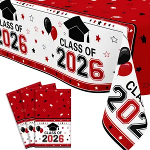 3 Pack Class of 2026 Graduation Tablecloths - Red Black  Plastic Table Covers, party Table Cloths for High School College Graduation Party Decorations Supplies