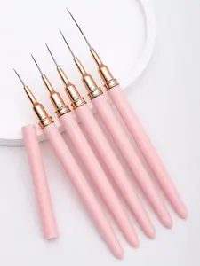 5pcs Lightweight Ultra-Thin Pink-Handle Nail Art Liner Brushes Multi-Pack - Manicure Detail Drawing Pens for Stripes, Intricate Designs, Beginners & Professionals