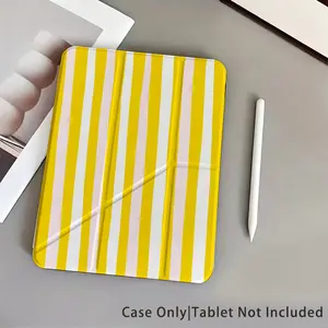 Yellow white vertical stripe pattern, with adjustable stand and pen slot, foldable anti slip Y-fold TPU protective cover, suitable for Samsung, iPad mini, iPad Air, iPad Pro/iPad 10th generation, 11th generation and other series of iPad protective covers