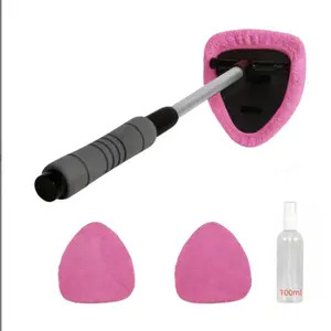 Windshield Cleaner Tool with Extendable Handle,Portable Car Interior Window Cleaning Kit , 3Microfiber Towel Pads, Auto Glass Wiper for Windshield, Trucks, SUVs, RVs, and Home Windows